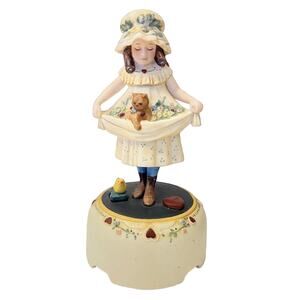 Jan Hagara Porcelain Girl Figurine 7” Yellow Duck Chick Kitty Cat Flowers Heart